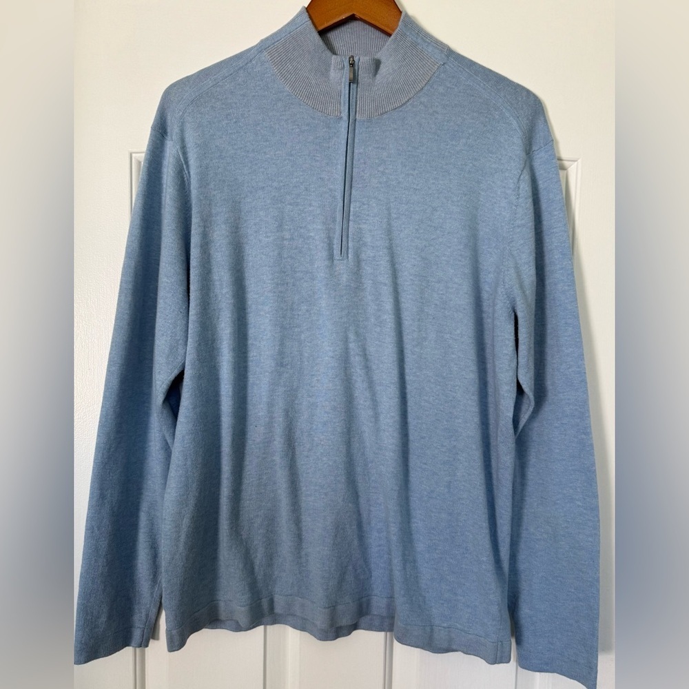 Raffi Men’s Cotton Cashmere 1/4 Zip Sweater Light Blue Size L